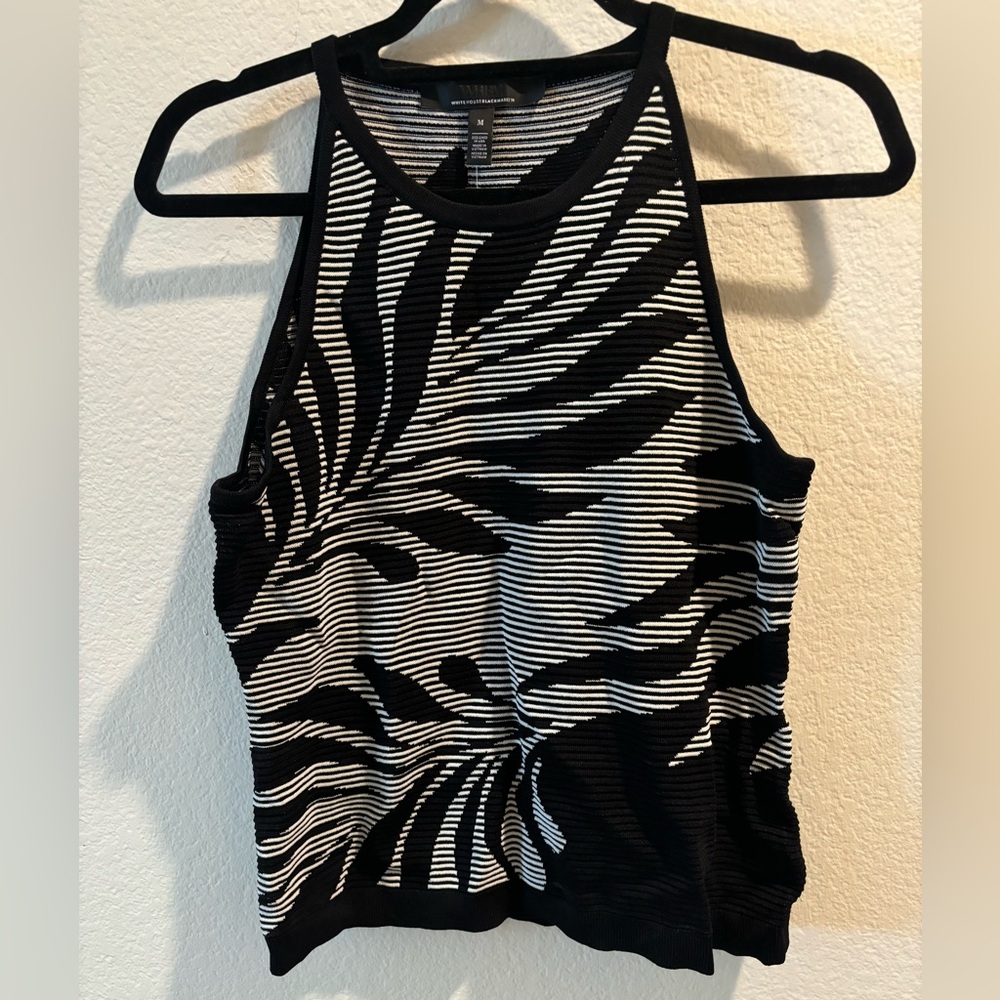 Black & White Patterned Ribbed Tank Top - Womens